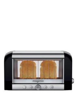 Magimix Polished Stainless Steel Glass 2-Slice Vision Toaster With Black Ends